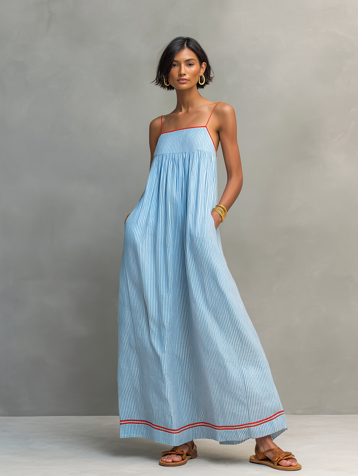 Clémence™ – Robe longue rayée aux accents méditerranéens