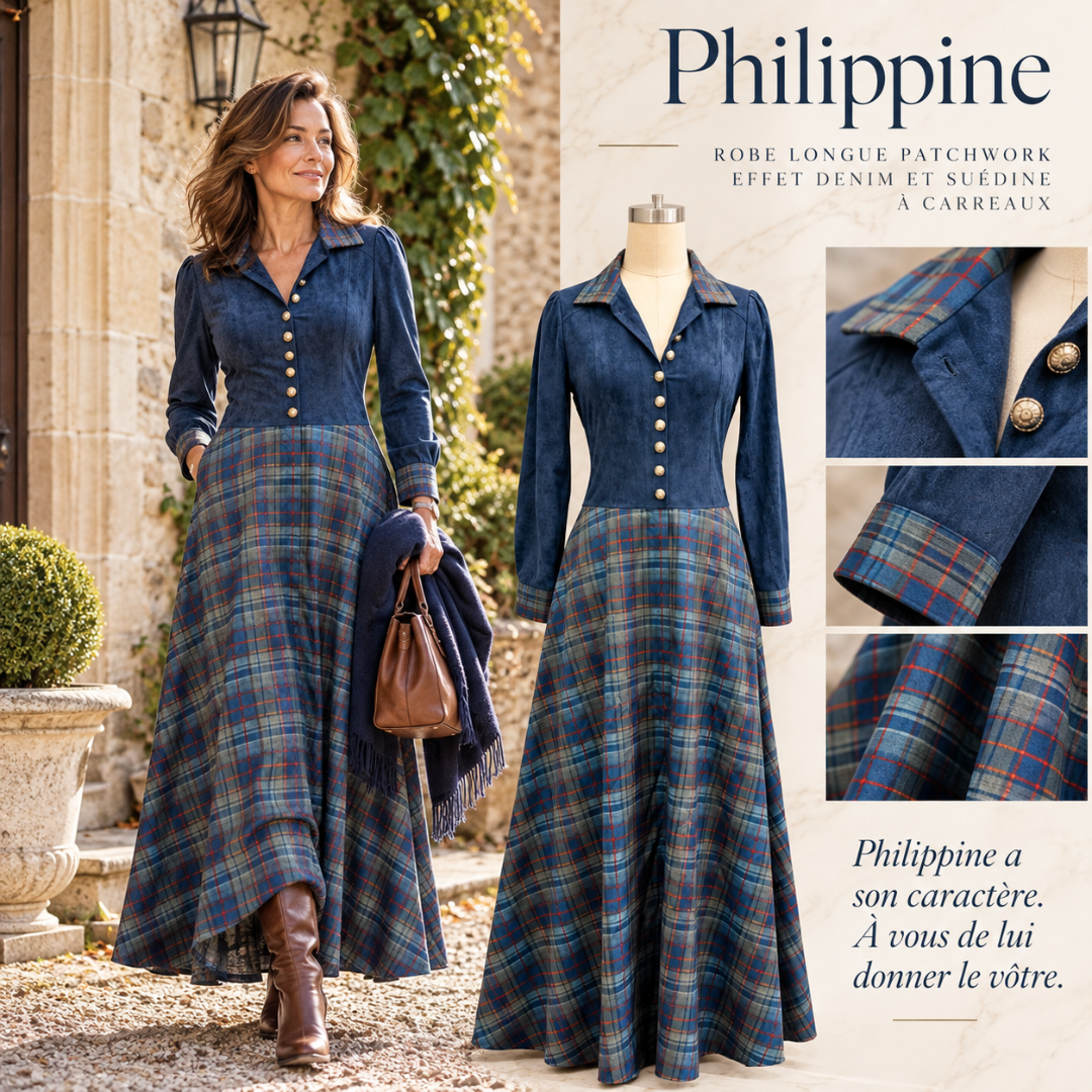 Philippine – Robe longue esprit cavalière à carreaux