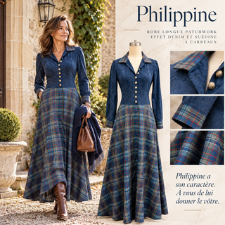 Philippine – Robe longue esprit cavalière à carreaux