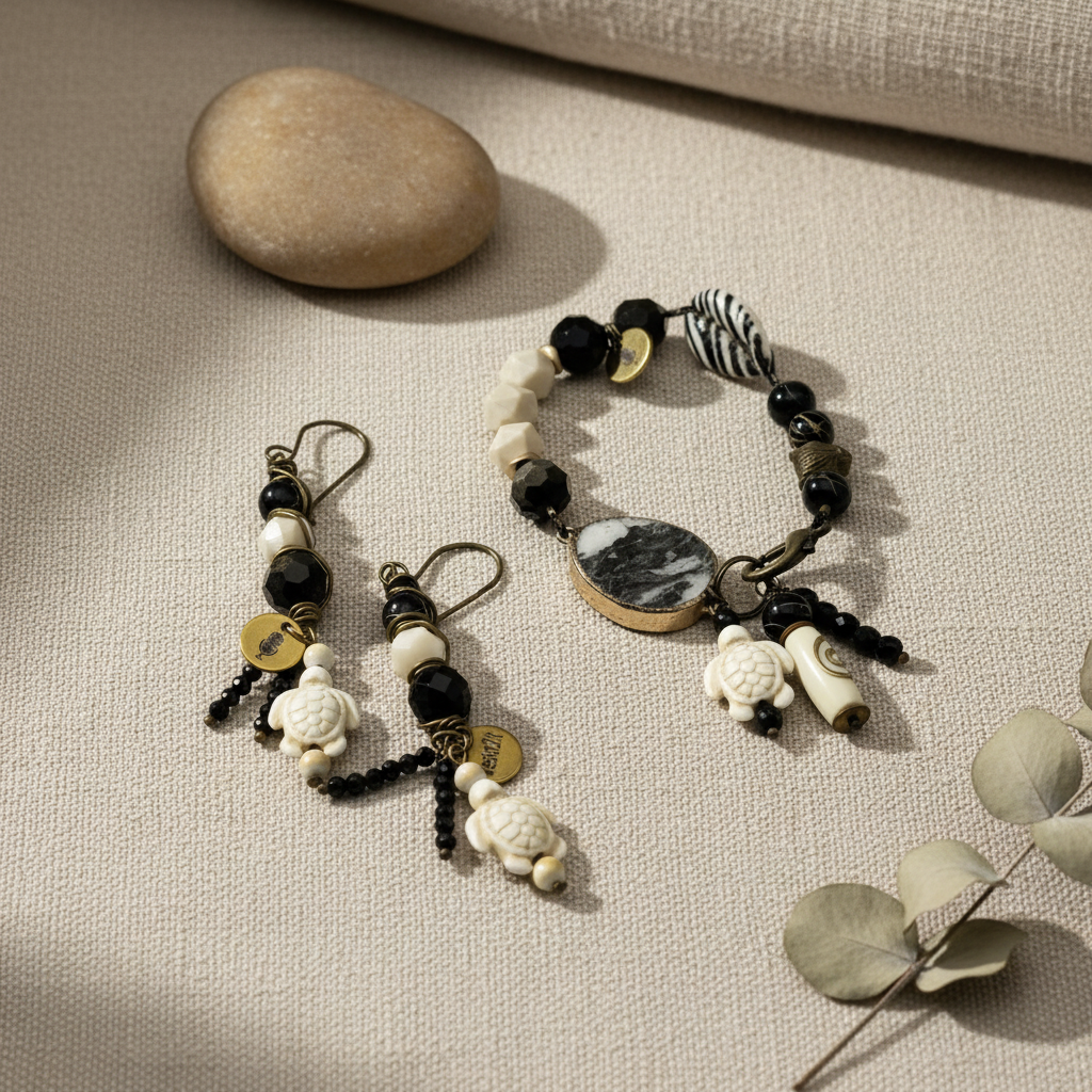 Ensemble BLACK ZEBRA™ - Bracelet &amp; Boucles d&