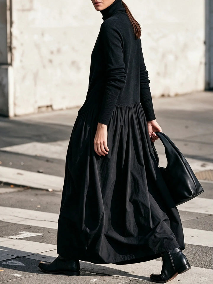 Robe Maxi Oversize à Détail Poche Col Montant