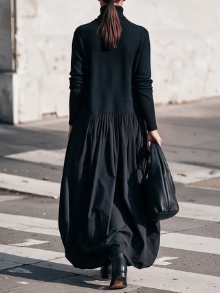 Robe Maxi Oversize à Détail Poche Col Montant