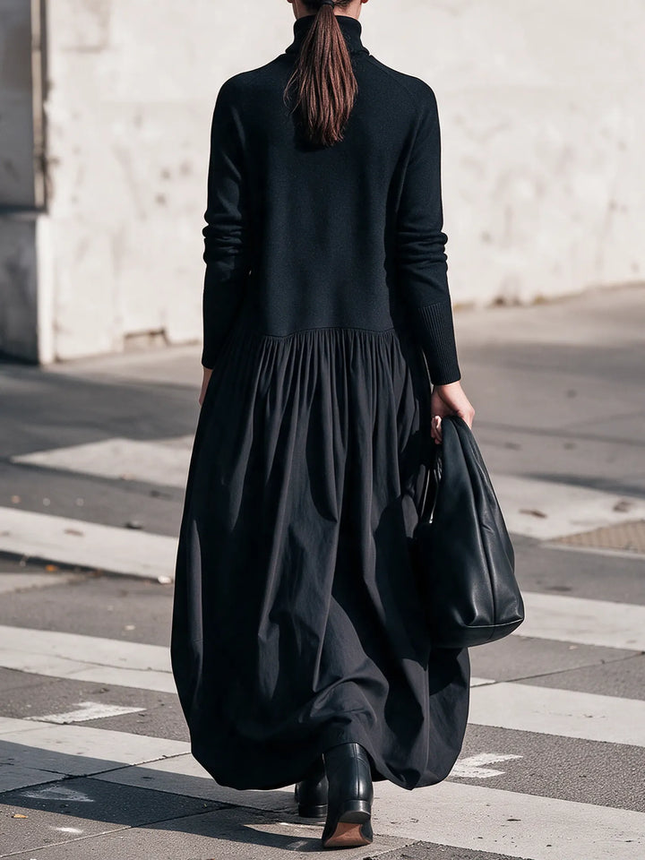 Robe Maxi Oversize à Détail Poche Col Montant