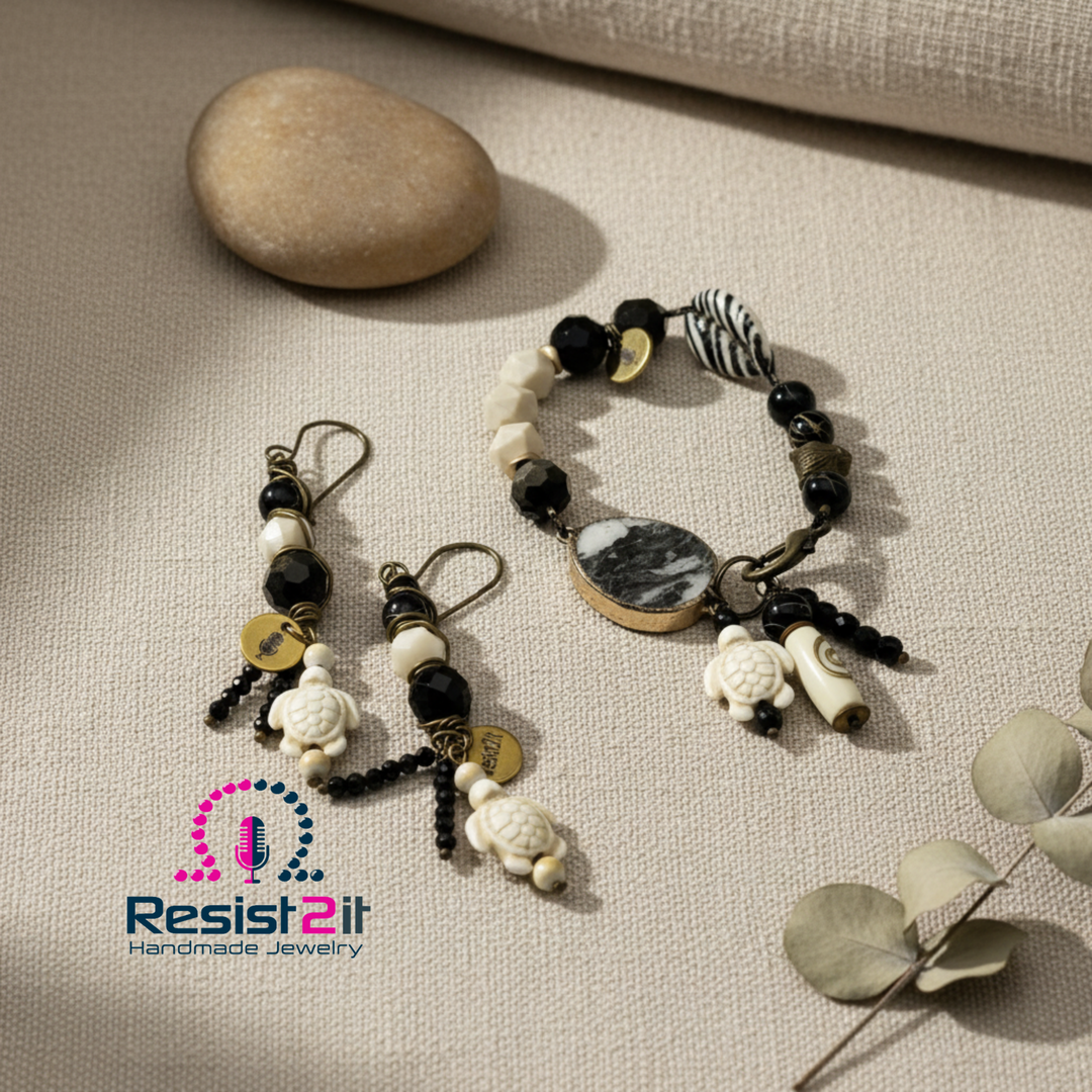 Ensemble BLACK ZEBRA™ - Bracelet &amp; Boucles d&