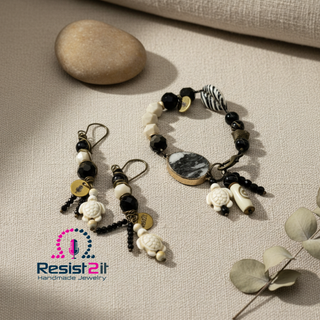 Ensemble BLACK ZEBRA™ - Bracelet &amp; Boucles d&
