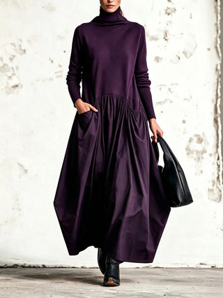Robe Maxi Oversize à Détail Poche Col Montant
