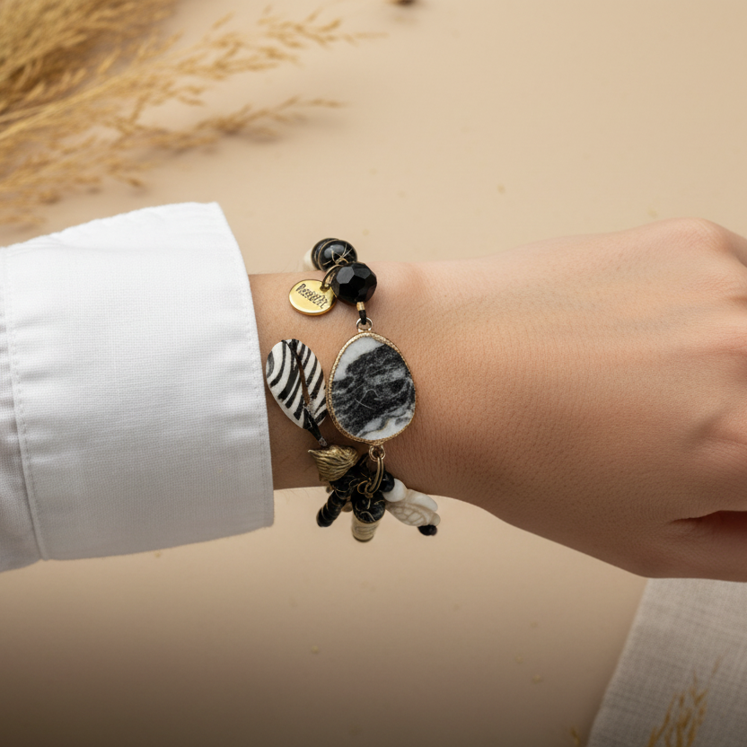 Ensemble BLACK ZEBRA™ - Bracelet &amp; Boucles d&