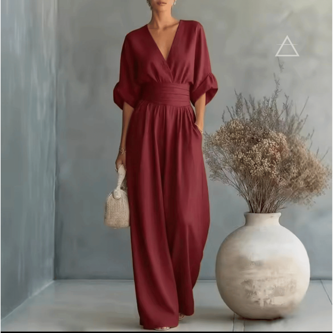 Apolline™ — combinaison fluide Bordeaux à décolleté croisé