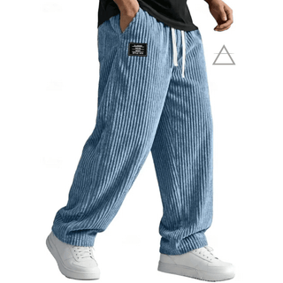 Pantalon Jules pour homme en velours côtelé céleste à coupe ample et taille élastiquée avec cordon de serrage, vue de face