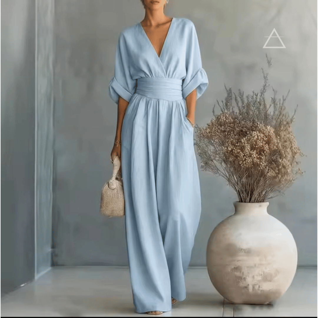 Apolline™ — combinaison fluide Ciel à décolleté croisé