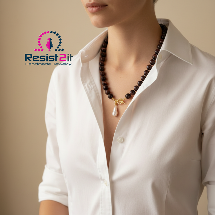 DESERT PEARL™ - Collier en Œil de Tigre Bourgogne avec Pendentif Amovible