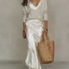 Elena | Robe midi satinée avec pull inclus