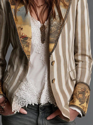 Sara | Blazer Bohémien à Rayures avec Col Imprimé