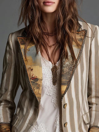 Sara | Blazer Bohémien à Rayures avec Col Imprimé