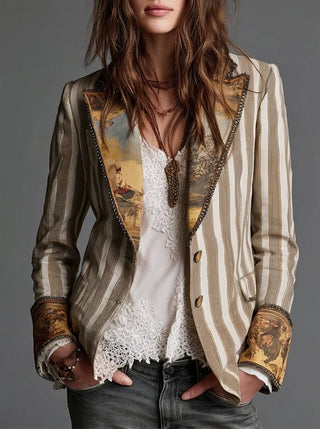 Sara | Blazer Bohémien à Rayures avec Col Imprimé