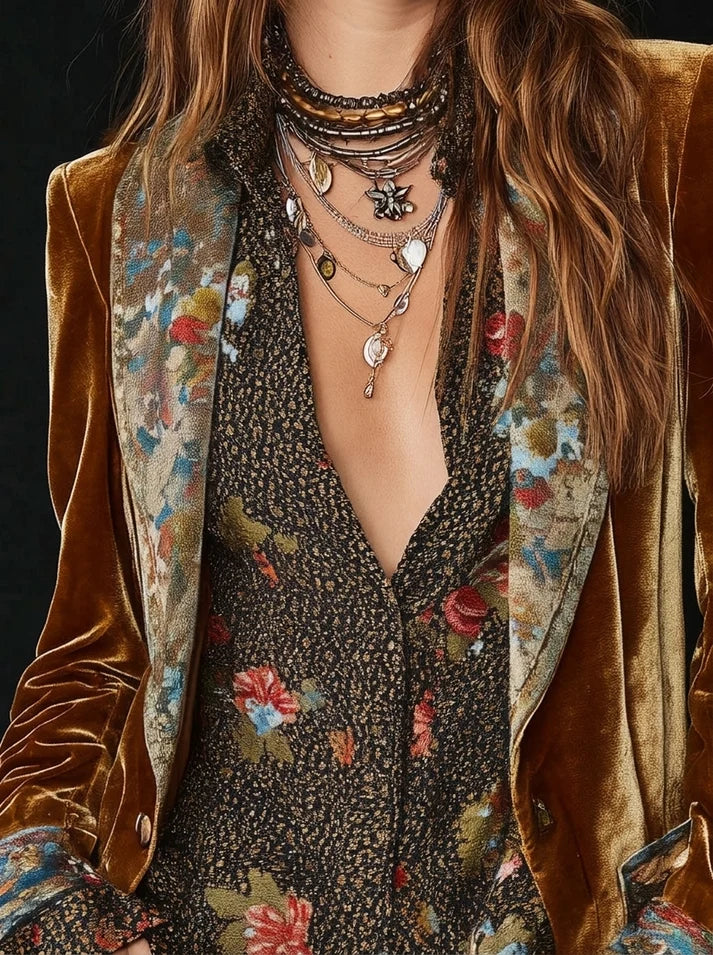 Marcela | Blazer en Patchwork avec Imprimé Floral Vintage