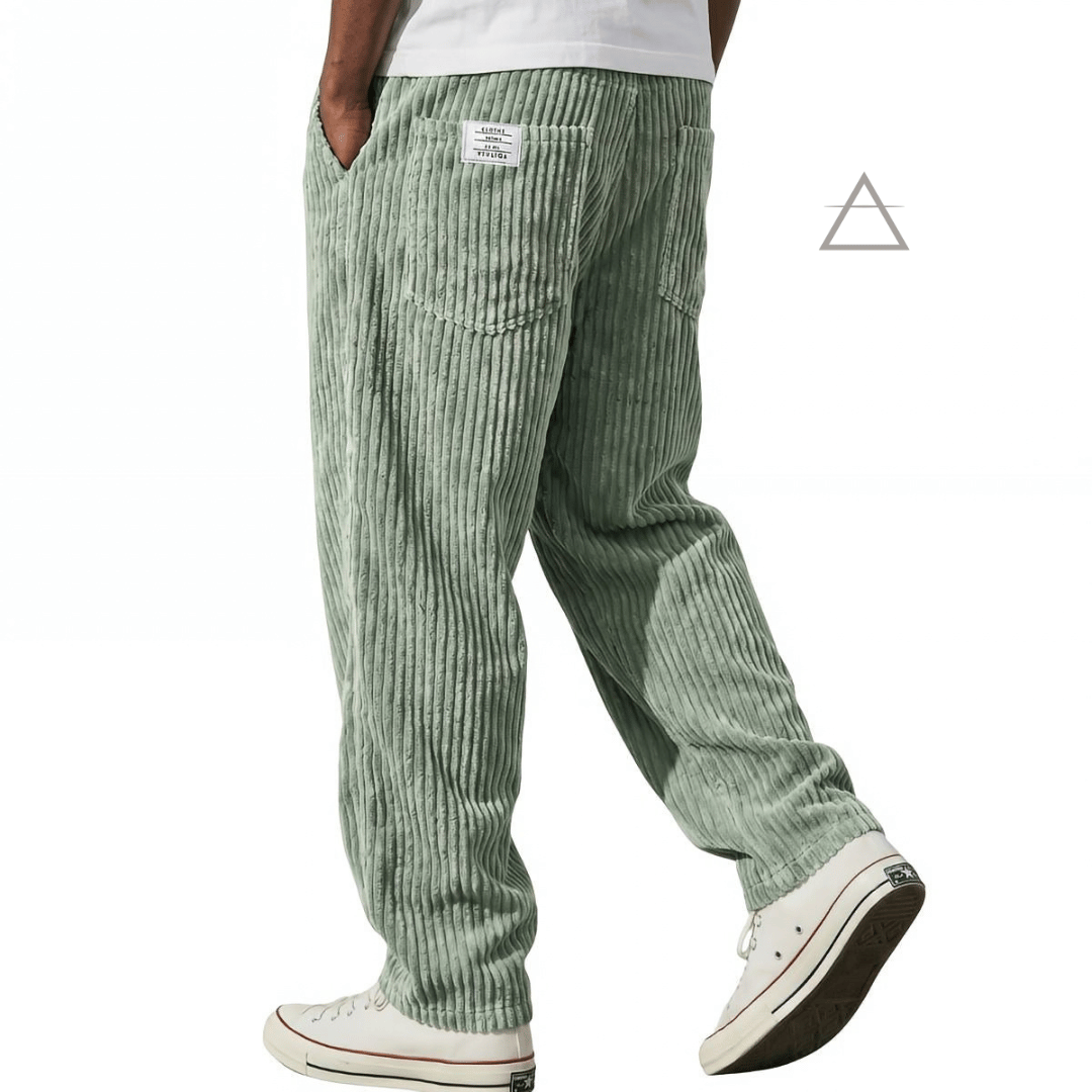 Pantalon Jules pour homme en velours côtelé menthe, à coupe ample et taille élastiquée avec cordon de serrage.⠋