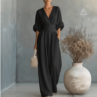 Apolline™ — combinaison fluide Noir à décolleté croisé