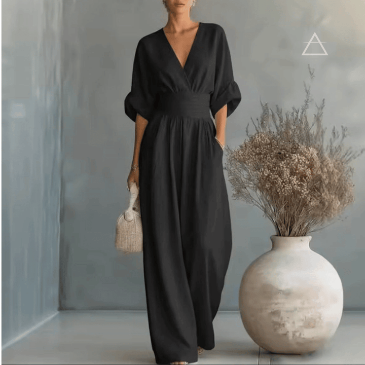 Apolline™ — combinaison fluide Noir à décolleté croisé