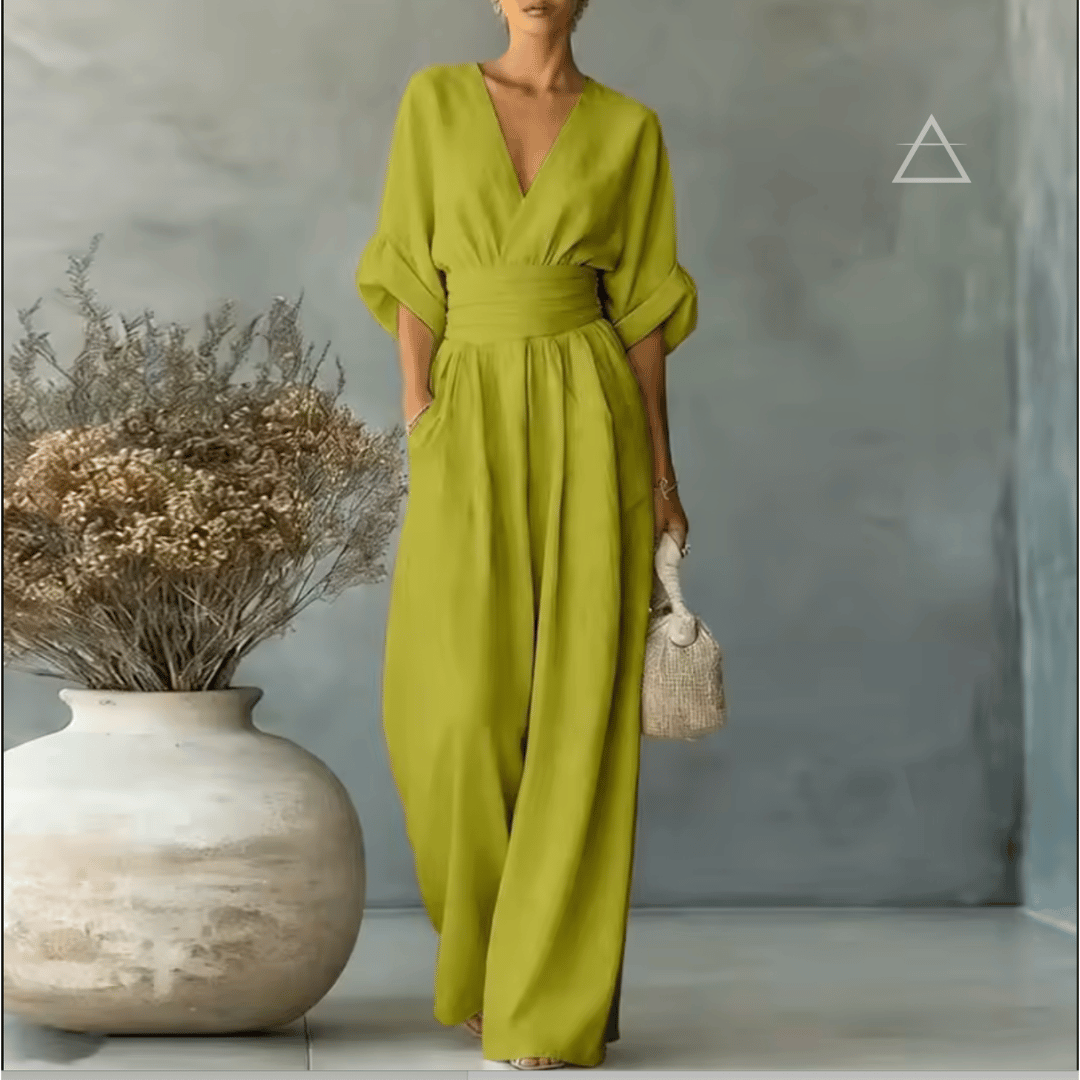 Apolline™ — combinaison fluide Olive à décolleté croisé