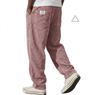 Pantalon Jules pour homme en velours côtelé rose cendré, à coupe ample et taille élastiquée avec cordon de serrage.⠋