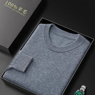 Automne/Hiver Nouveau Pull en Cachemire pour Homme 100% Laine Pure Épais Pull Col Rond Décontracté Tricoté