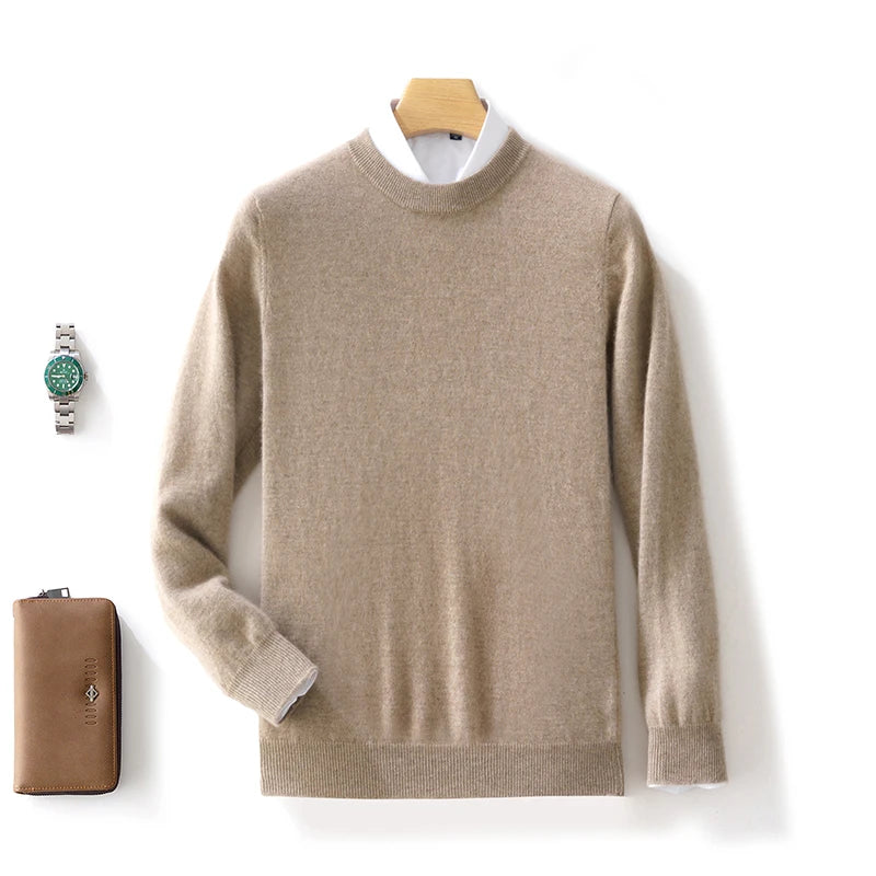 Automne/Hiver Nouveau Pull en Cachemire pour Homme 100% Laine Pure Épais Pull Col Rond Décontracté Tricoté