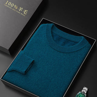 Automne/Hiver Nouveau Pull en Cachemire pour Homme 100% Laine Pure Épais Pull Col Rond Décontracté Tricoté