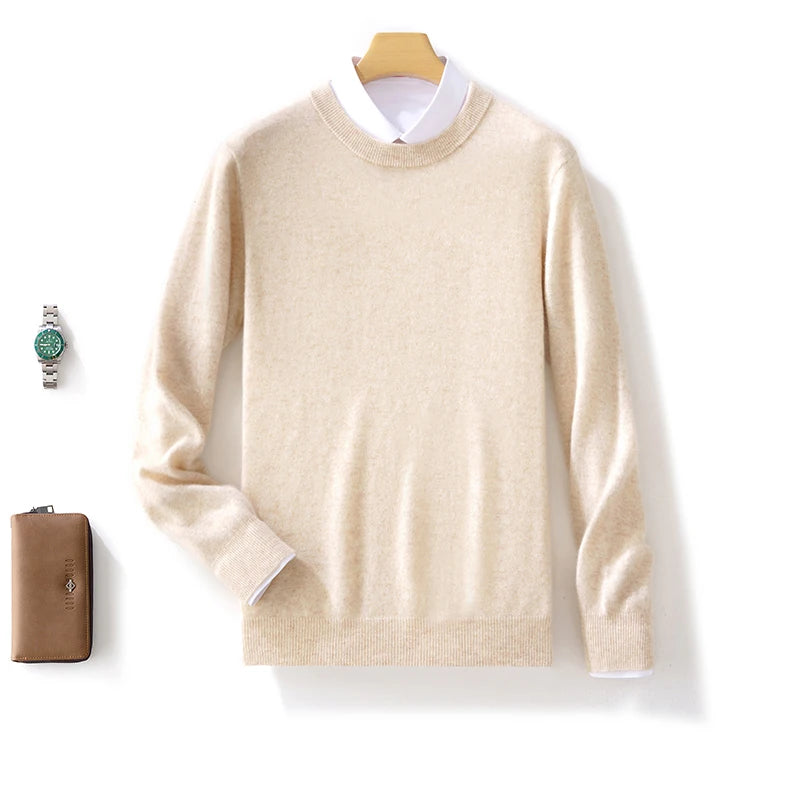 Automne/Hiver Nouveau Pull en Cachemire pour Homme 100% Laine Pure Épais Pull Col Rond Décontracté Tricoté