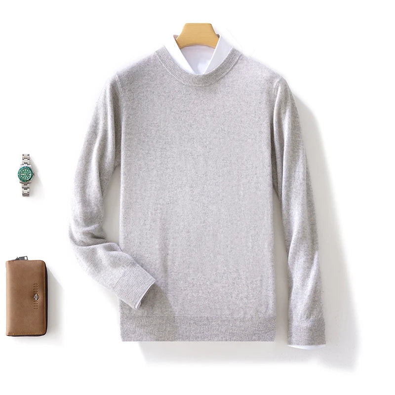 Automne/Hiver Nouveau Pull en Cachemire pour Homme 100% Laine Pure Épais Pull Col Rond Décontracté Tricoté