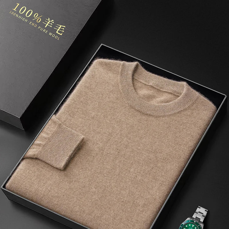Automne/Hiver Nouveau Pull en Cachemire pour Homme 100% Laine Pure Épais Pull Col Rond Décontracté Tricoté