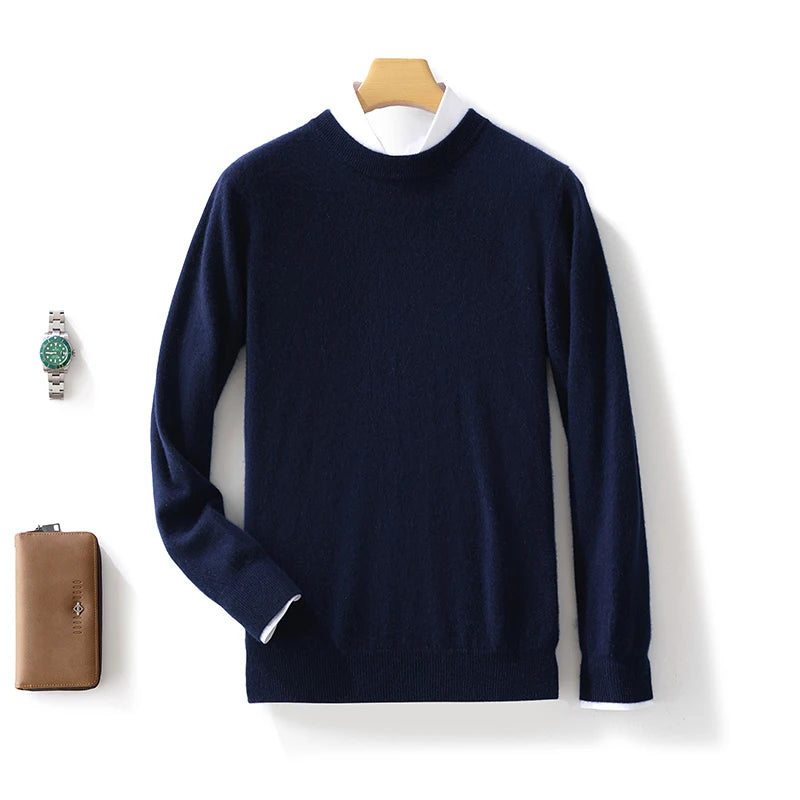 Automne/Hiver Nouveau Pull en Cachemire pour Homme 100% Laine Pure Épais Pull Col Rond Décontracté Tricoté