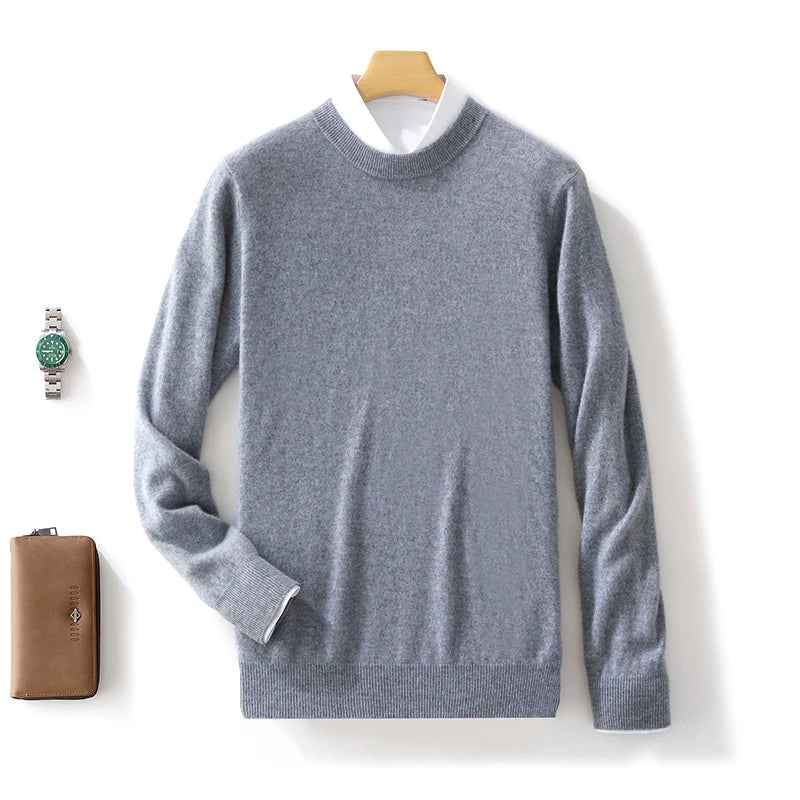Automne/Hiver Nouveau Pull en Cachemire pour Homme 100% Laine Pure Épais Pull Col Rond Décontracté Tricoté