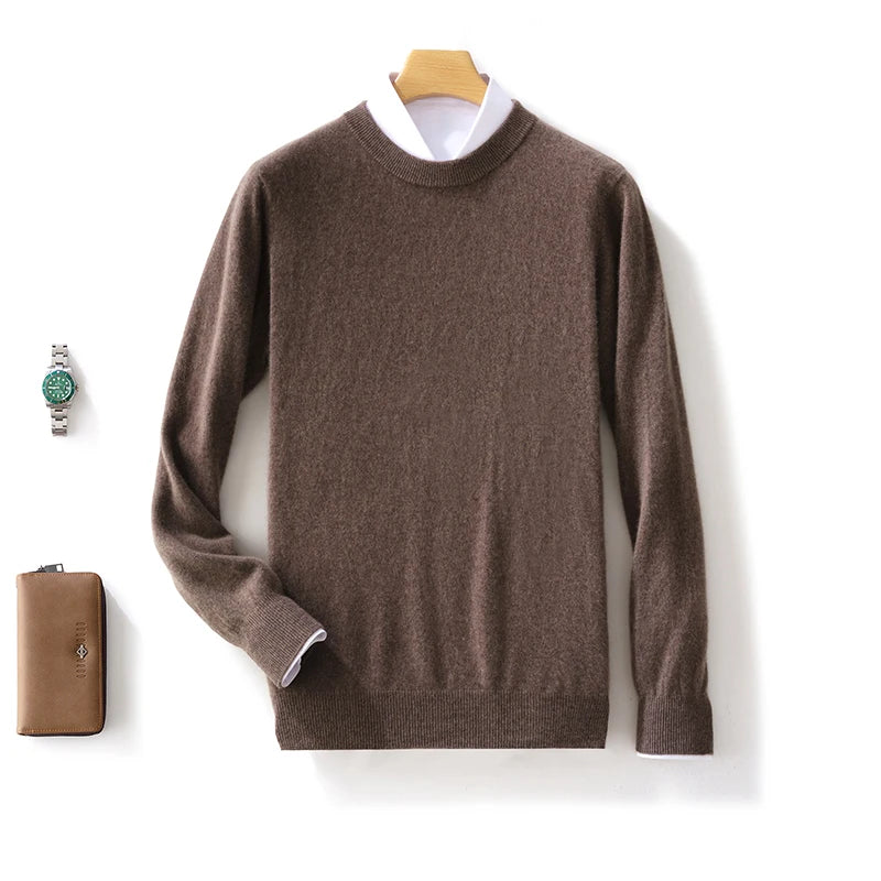 Automne/Hiver Nouveau Pull en Cachemire pour Homme 100% Laine Pure Épais Pull Col Rond Décontracté Tricoté