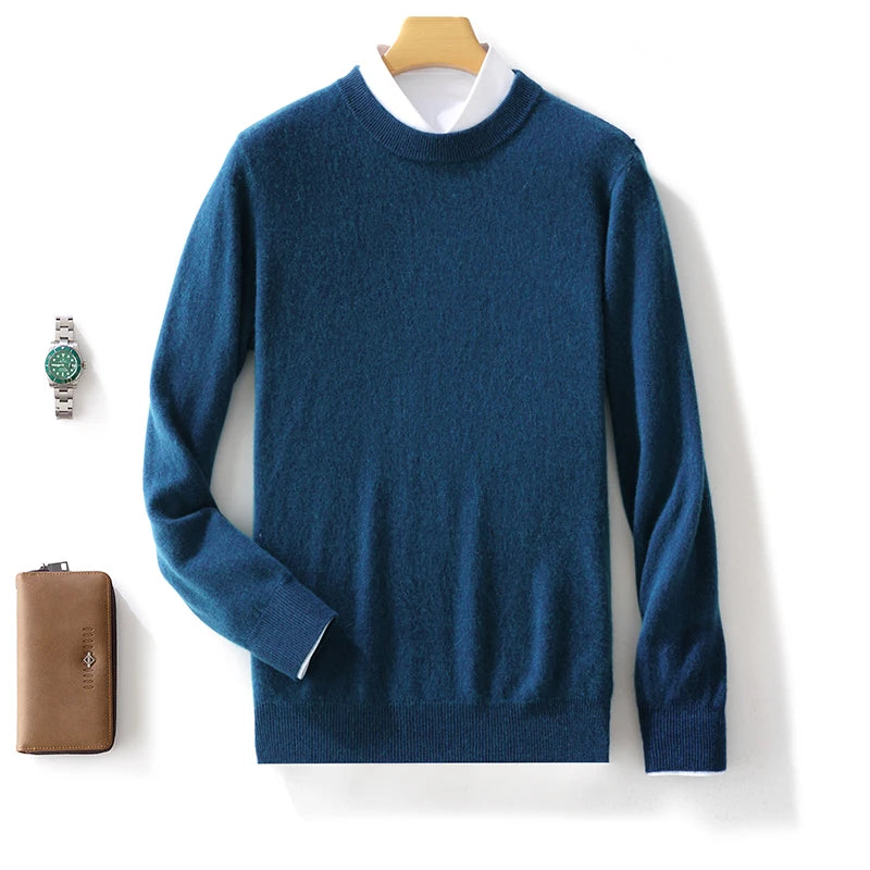 Automne/Hiver Nouveau Pull en Cachemire pour Homme 100% Laine Pure Épais Pull Col Rond Décontracté Tricoté