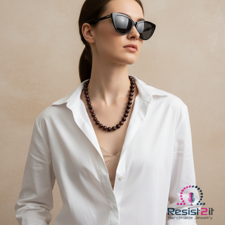 DESERT PEARL™ - Collier en Œil de Tigre Bourgogne avec Pendentif Amovible