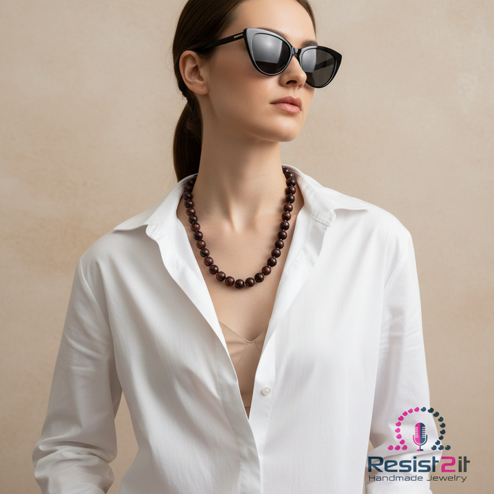 DESERT PEARL™ - Collier en Œil de Tigre Bourgogne avec Pendentif Amovible