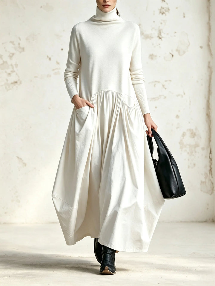 Robe Maxi Oversize à Détail Poche Col Montant