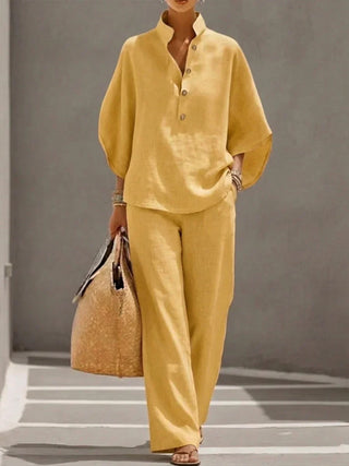 Maribel™ | Ensemble en lin avec manches chauve-souris et pantalon large